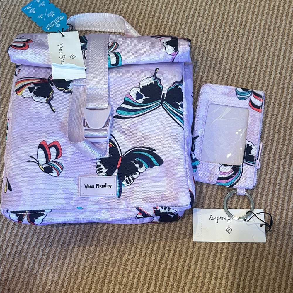 NWT Vera Bradley Lavender Butterfly lunch tote and card holder bundle set - Picture 3 of 7